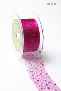 May Arts 1.5" Sheer Glitter Dots - 30 yard spool - Fuchsia