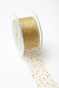 May Arts 1.5" Sheer Glitter Dots - 30 yard spool - Gold