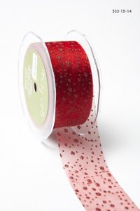 May Arts 1.5" Sheer Glitter Dots - 30 yard spool - Red/Red