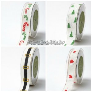 May Arts 1" Linen Look Holiday Print Ribbon Sampler - 12 yards