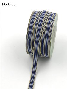 May Arts 3/8" Striped - 50 yard Spool - Blue/Ivory
