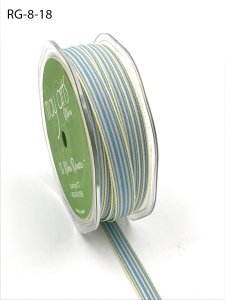 May Arts 3/8" Striped - 50 yard Spool - Light Blue/Ivory