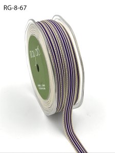 May Arts 3/8" Striped - 50 yard Spool - Purple/Ivory